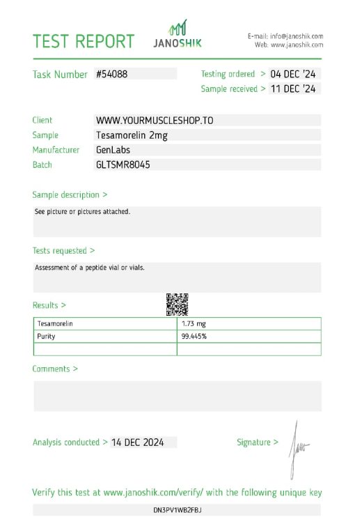 TESAMORELIN 2MG VIAL (WITH BACTERIOSTATIC WATER)– GENLABS - Image 2