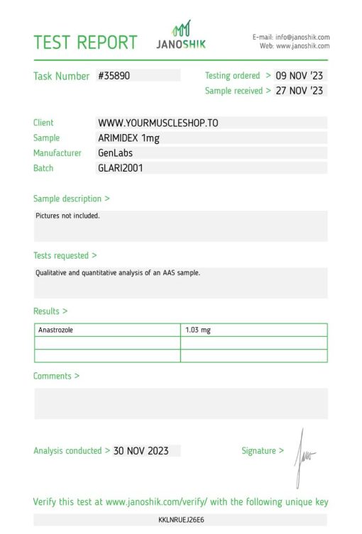 ARIMIDEX ANASTROZOLE 1 MG / PER TAB – 100 TABLETS - GENLABS - Image 2