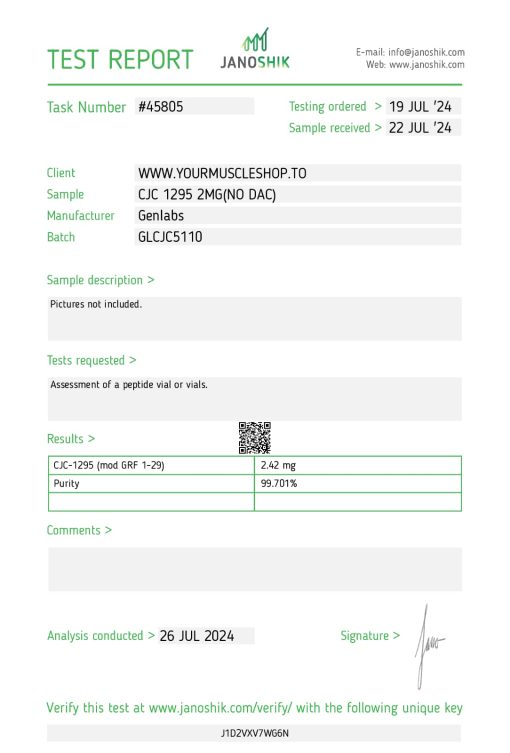 CJC-1295 – 2MG ( WITHOUT DAC ) VIAL(WITH BACTERIOSTATIC WATER)– GENLABS - Image 2