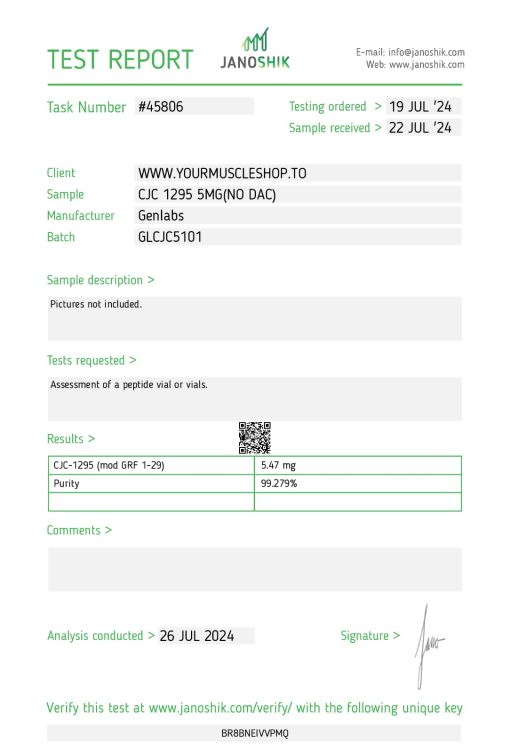 CJC-1295 – 5MG ( WITHOUT DAC ) VIAL(WITH BACTERIOSTATIC WATER)– GENLABS - Image 2