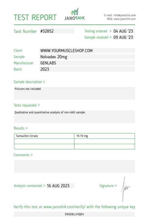 NOLVADEX (TAMOXIFEN) 20MG / PER TAB – 100 TABLETS - GENLABS - Image 2