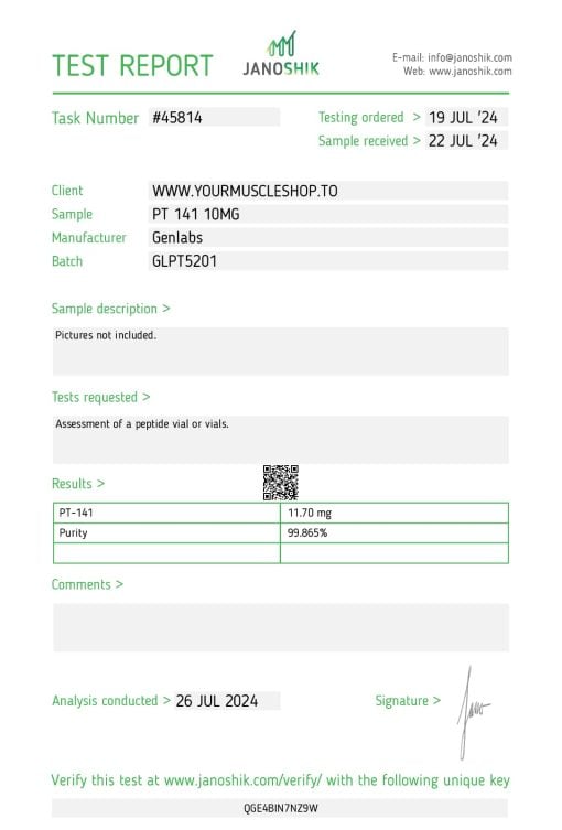 PT-141 – 10MG / VIAL(WITH BACTERIOSTATIC WATER)– GENLABS - Image 2