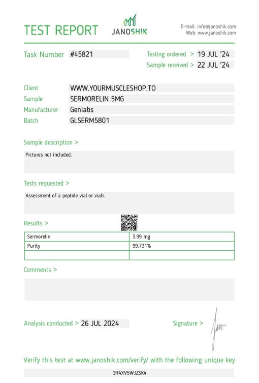 SERMORELIN – 5MG VIAL(WITH BACTERIOSTATIC WATER)– GENLABS - Image 2