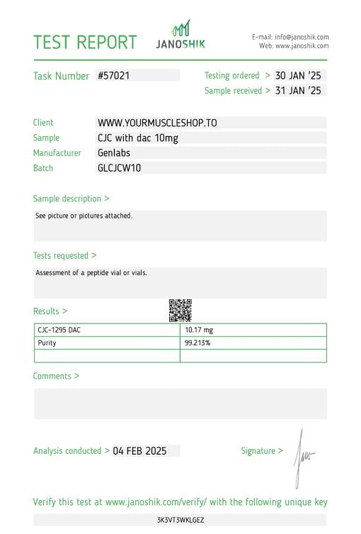 CJC-1295 – 10MG ( WITH DAC ) VIAL– GENLABS (WITH BACTERIOSTATIC WATER) - Image 2