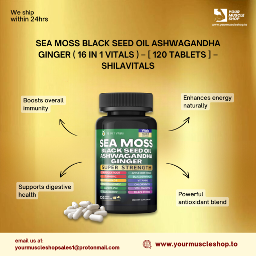 SEA MOSS BLACK SEED OIL ASHWAGANDHA GINGER ( 16 IN 1 VITALS ) – [ 120 CAPSULES ] – SHILAVITALS - Image 3