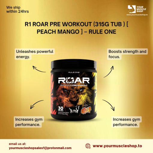 R1 ROAR PRE WORKOUT (315G TUB ) [ PEACH MANGO ] - RULE ONE - Image 3