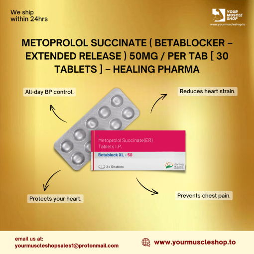 METOPROLOL SUCCINATE ( BETABLOCKER - EXTENDED RELEASE ) 50MG / PER TAB [ 30 TABLETS ] - HEALING PHARMA - Image 3