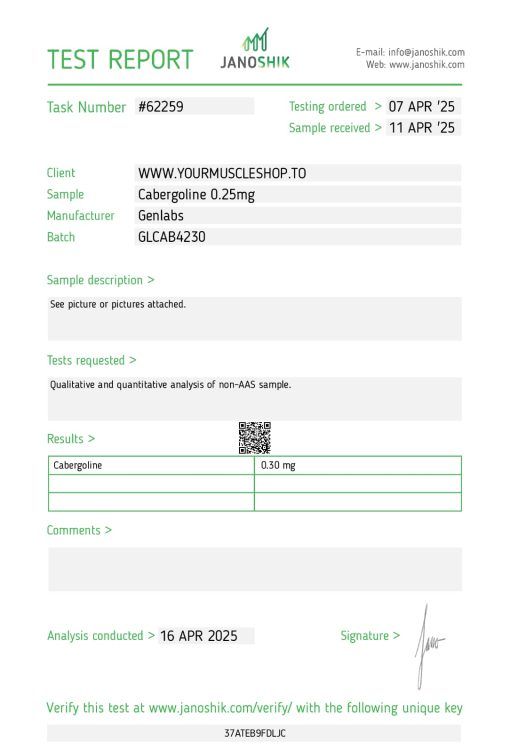 CABERGOLINE 0.25MG / PER TAB - 30 TABLETS - GENLABS - Image 3