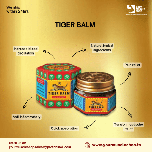 TIGER BALM ( RED AYURVEDIC OINMENT ) [ BENEFITS: PAIN RELIEF, ANTI-INFLAMMATORY, INCREASE BLOOD CIRCULATION, TENSION HEADACHE RELIEF, NATURAL HERBAL INGREDIENTS, QUICK ABSORPTION] – 21ML BOTTLE – GARDENA COSMOTRADE - Image 2