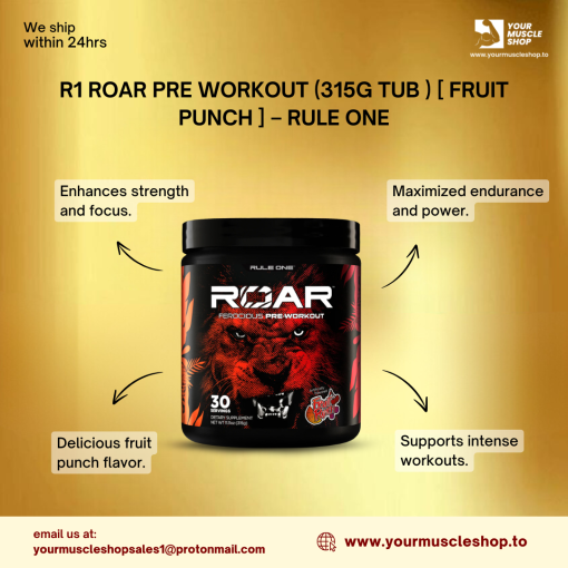 R1 ROAR PRE WORKOUT (315G TUB ) [ FRUIT PUNCH ] - RULE ONE - Image 3